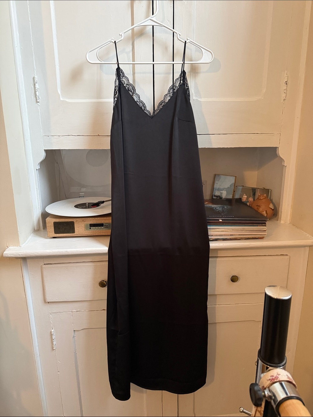 H&M Black Lace-Trim Midi Dress